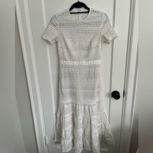 Self-Portrait White Eyelet Midi Dress